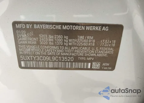 2020 BMW X3 Sdrive30I from USA, damaged, VIN 5UXTY3C09L9C13520